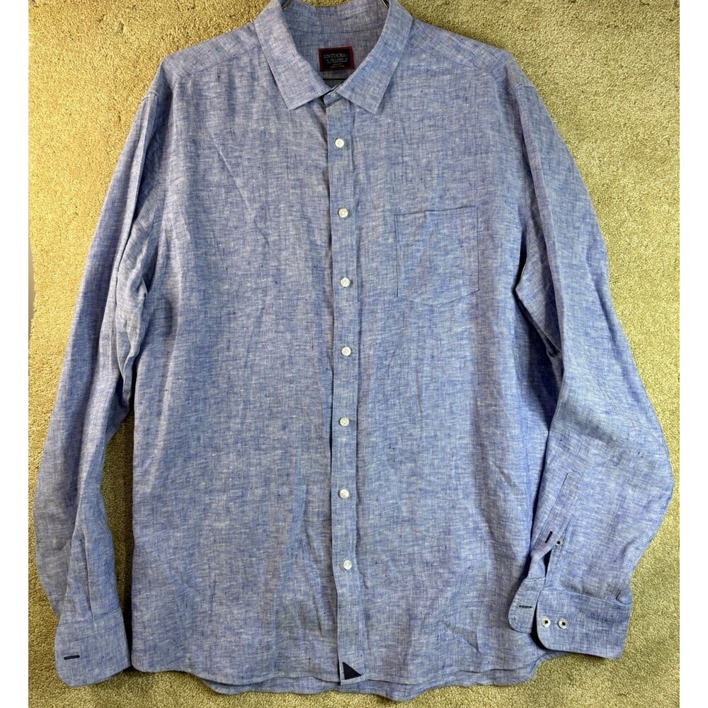 UNTUCKit Wrinkle-Resistant Linen Vin Santo Button Up Shirt Men’s XXL Tall Blue